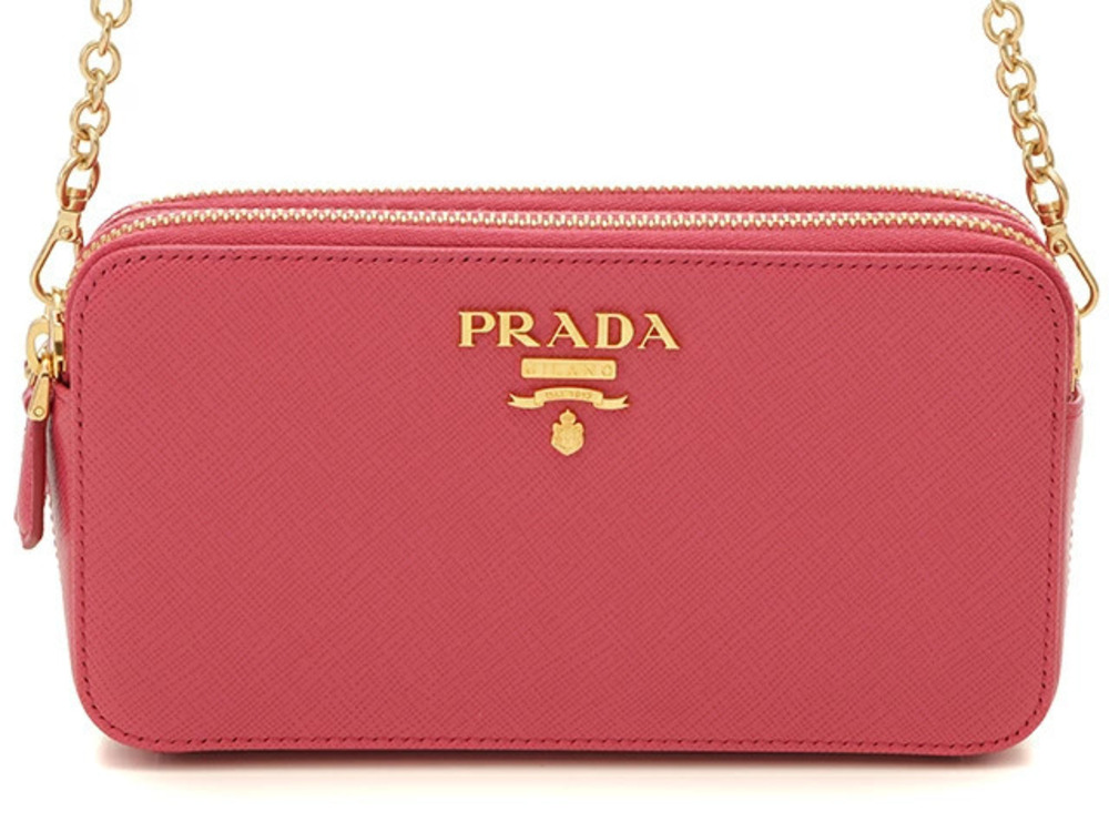 Prada Saffiano Chain Shoulder Bag Pink Calfskin Strap
